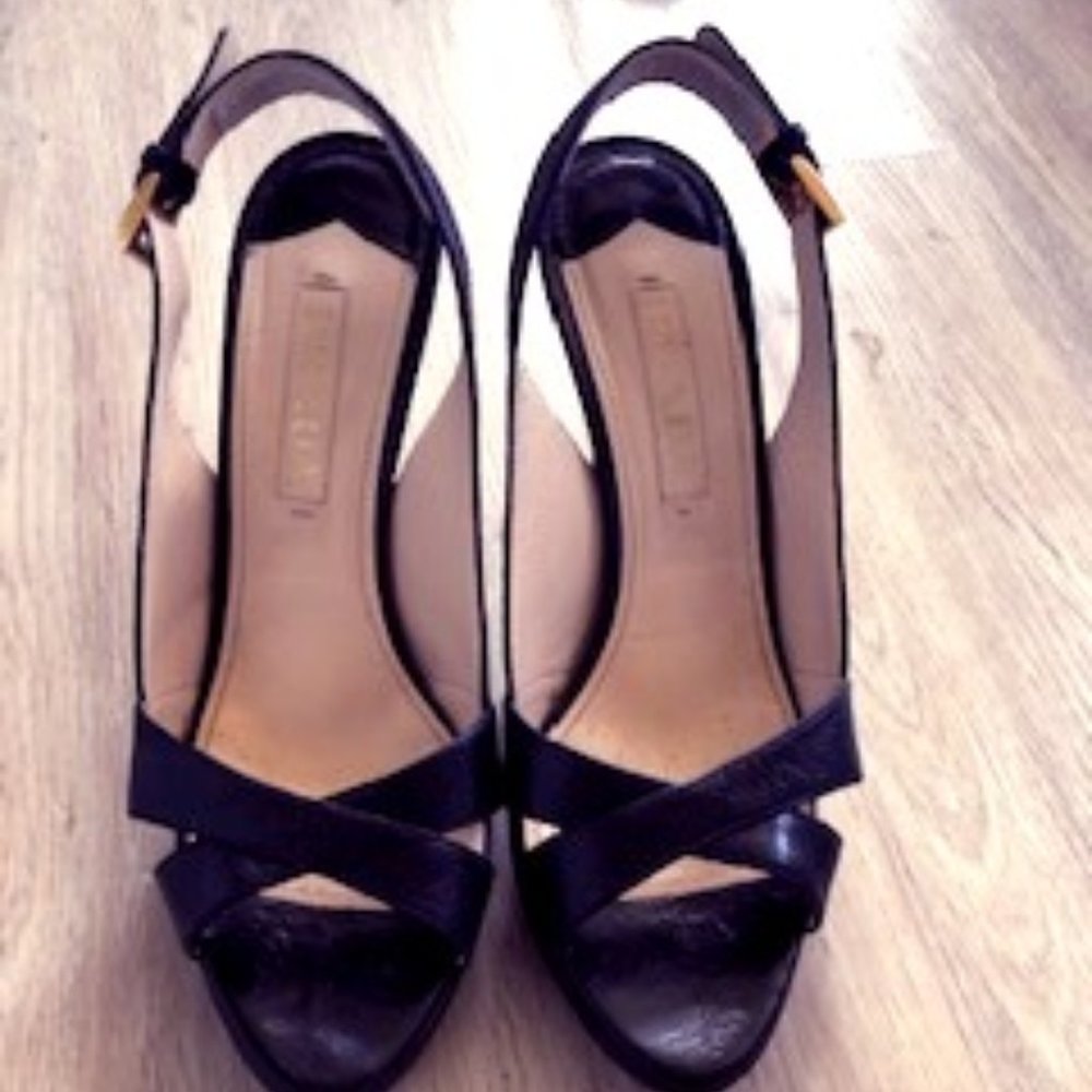 PRADA SLINGBACK SANDALS-BLACK-SZ 37 1/2, LIKE NEW